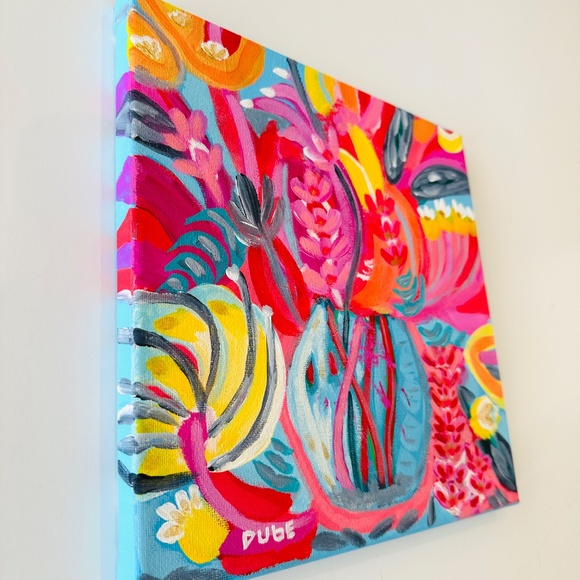 Original Painting Abstract Collectible Floral Landscape 10" x 10" x .50" Canvas - Picture 3 of 10